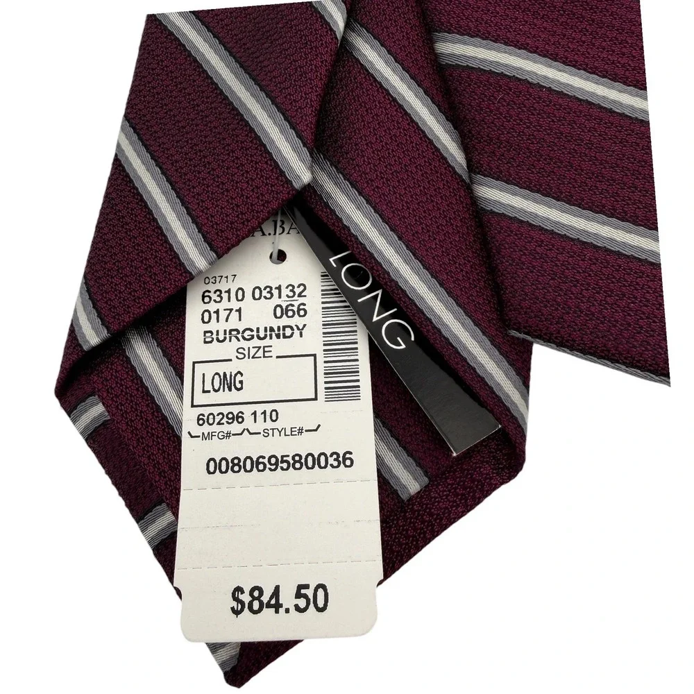 Jos A Bank Signature Collection Silk Tie Burgundy Silver Striped Long (TG10) NWT